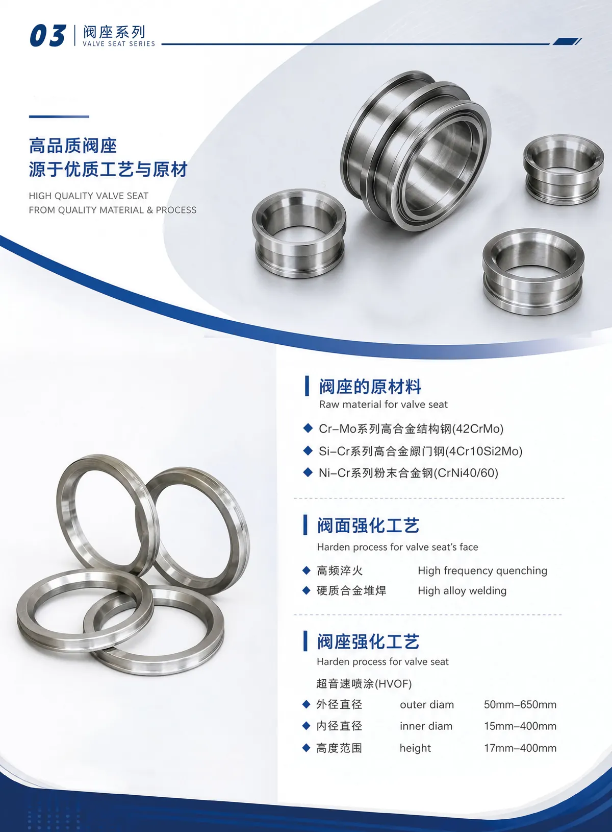 High-precision marine engine valve seats and material specifications